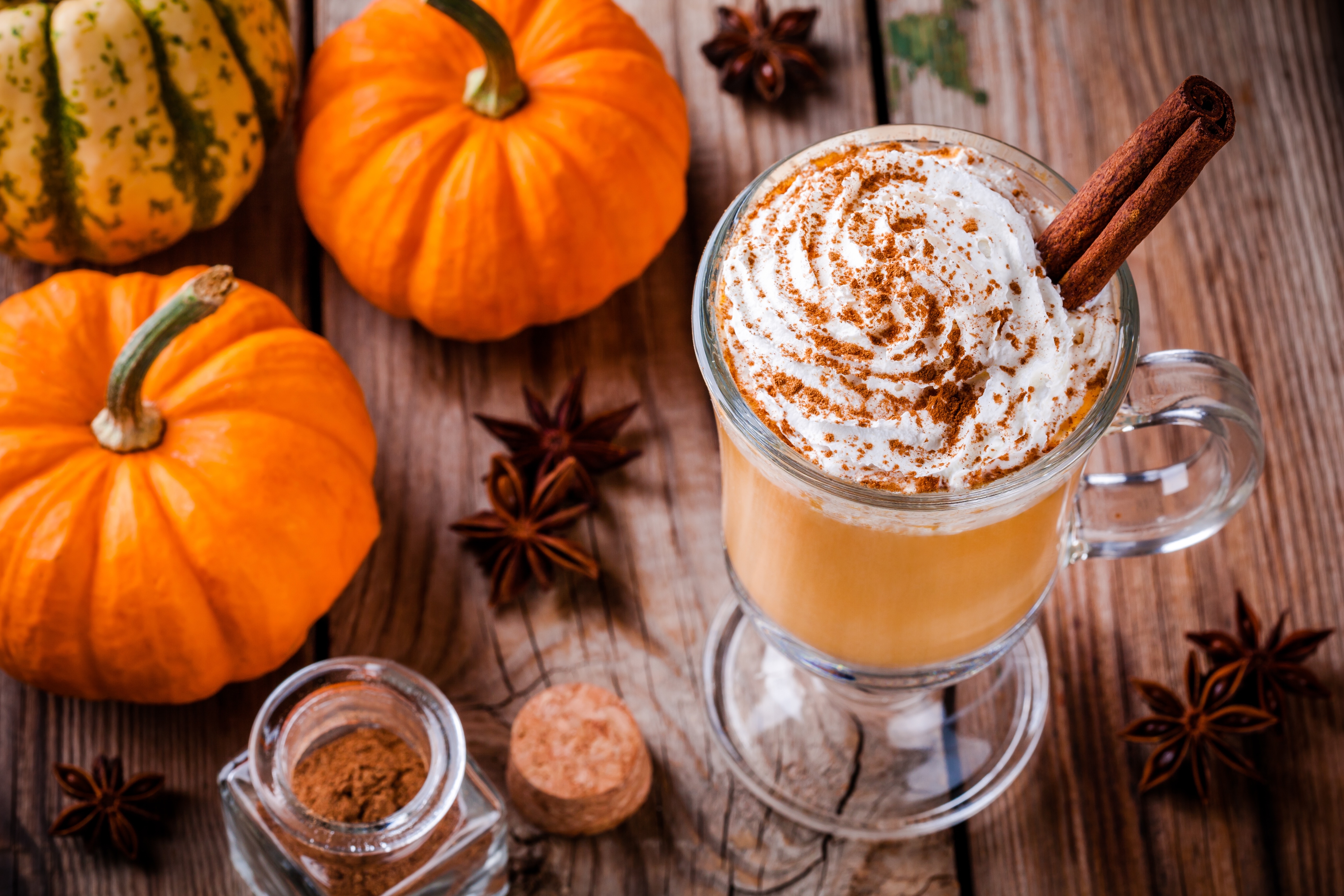 Pumpkin spice latte with whipped cream.